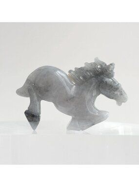 Natural Pale Green Grey Soapstone Vintage Leaping Horse Figure Chinese Figurine